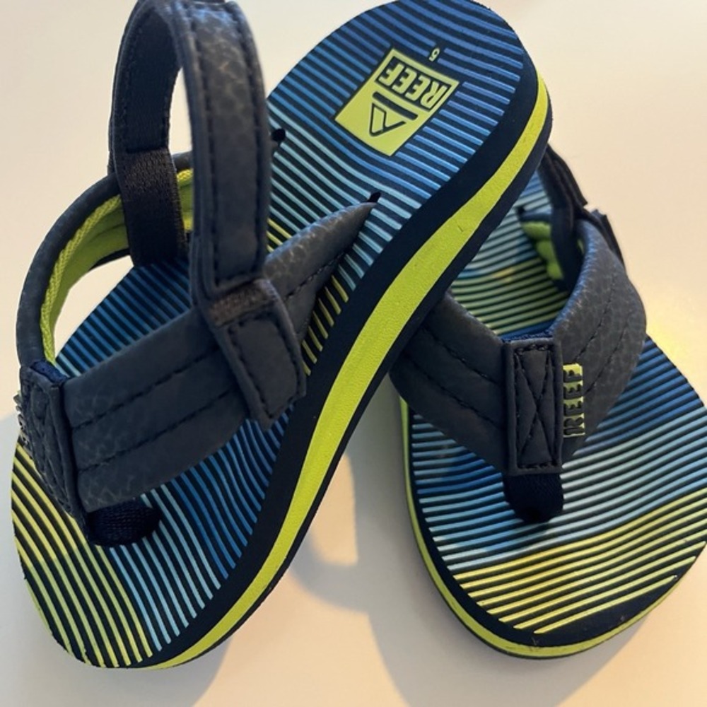 Reef Baby Boy's Little Uni Thong Flip Flop Black Yellow Blue Green Toddler Sze 5
